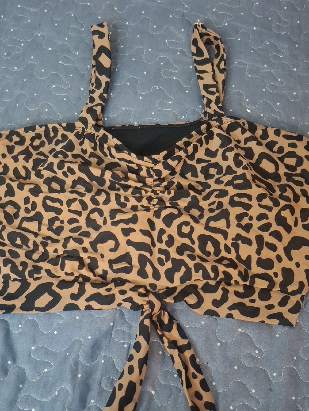 Coral Reef Women’s Tan and Black Leopard Print Tie-Front Swim Top size XL